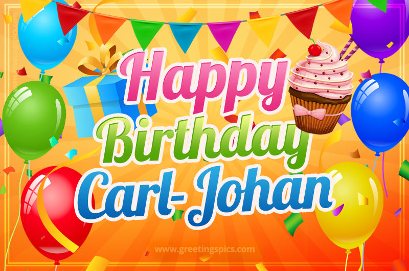 Happy Birthday Carl-Johan eCard with gift box and cupcake