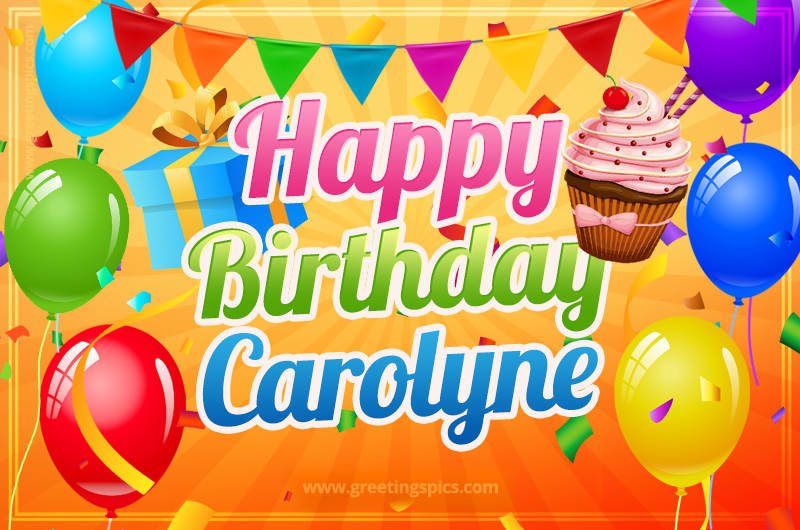 Happy Birthday Carolyne eCard with gift box and cupcake