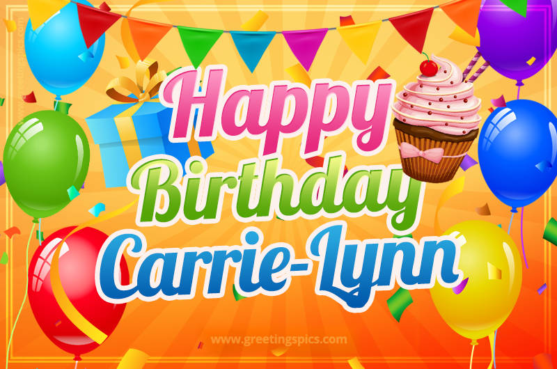 Happy Birthday Carrie-Lynn eCard with gift box and cupcake