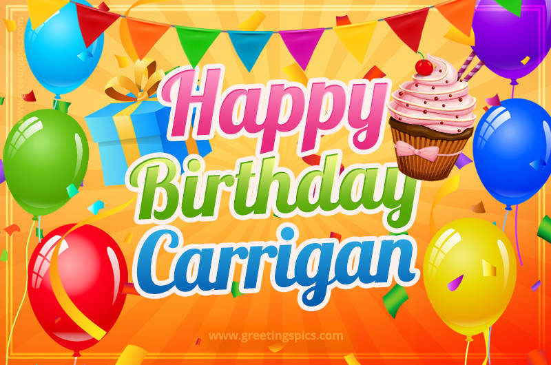 Happy Birthday Carrigan eCard with gift box and cupcake