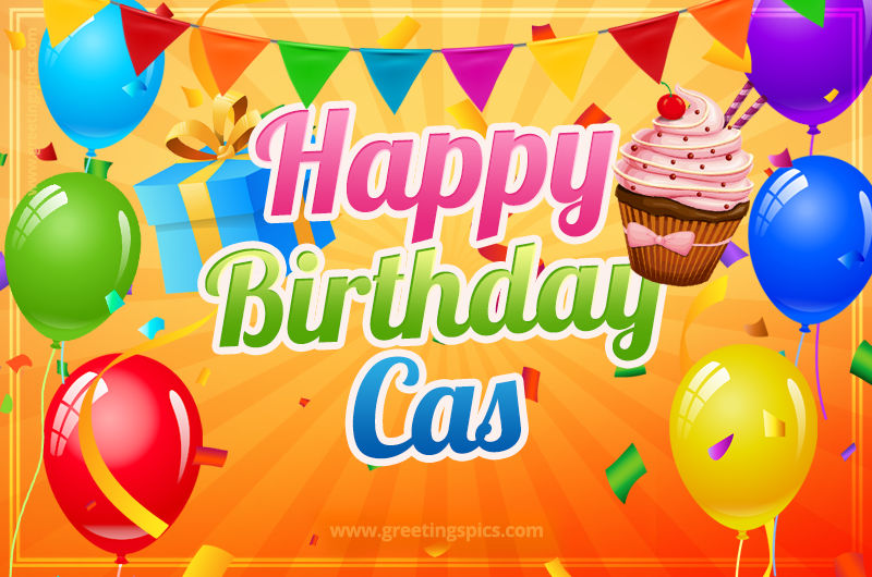 Happy Birthday Cas eCard with gift box and cupcake