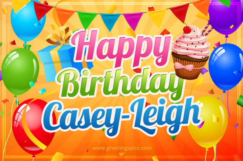 Happy Birthday Casey-Leigh eCard with gift box and cupcake