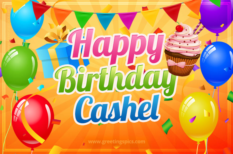 Happy Birthday Cashel eCard with gift box and cupcake