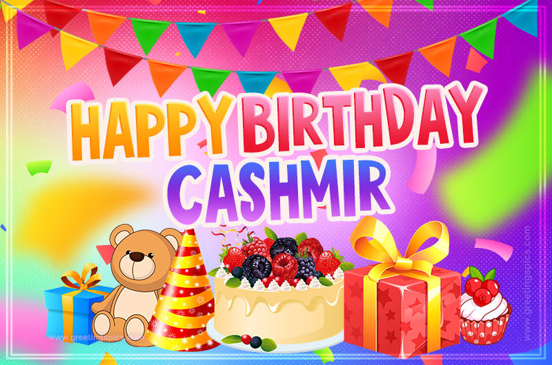 Bright card with Wishes for a Happy Birthday for Cashmir