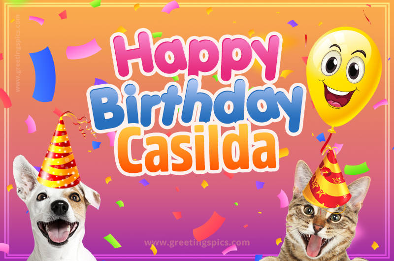 Happy Birthday Casilda Funny Image with cat and dog