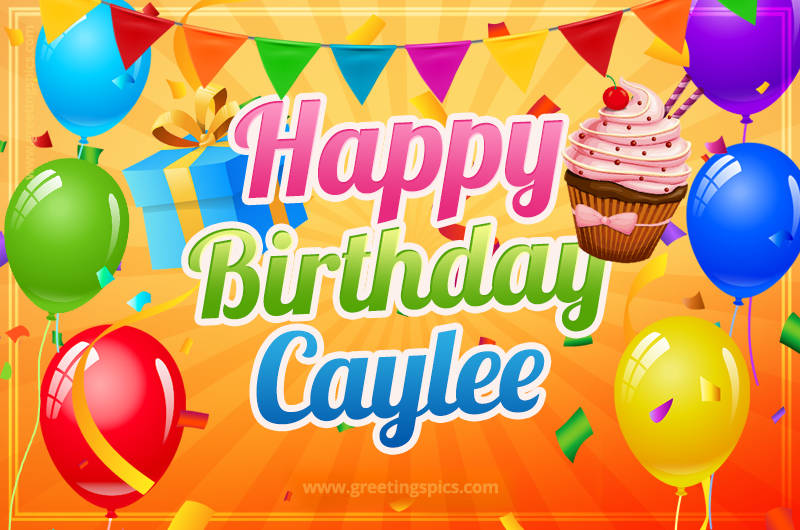 Happy Birthday Caylee eCard with gift box and cupcake