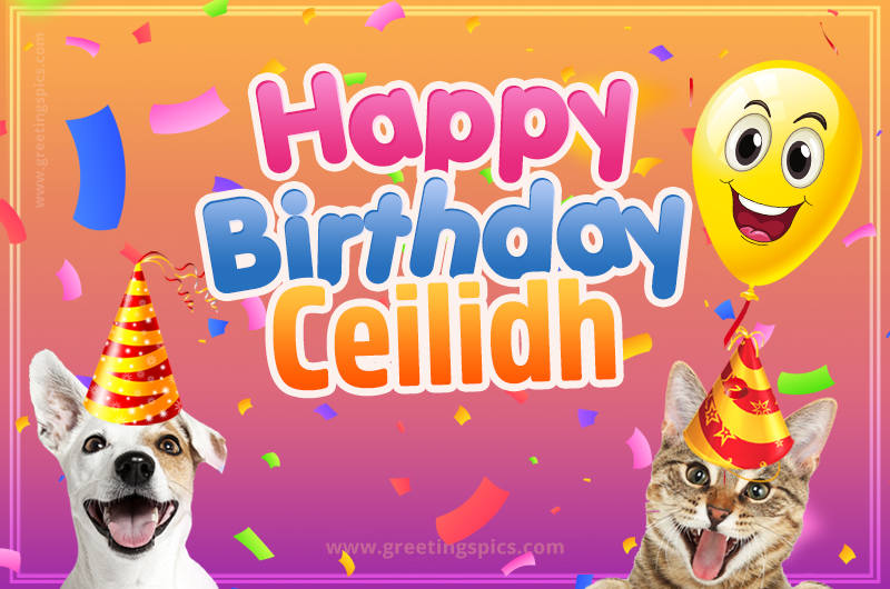 Happy Birthday Ceilidh Funny Image with cat and dog