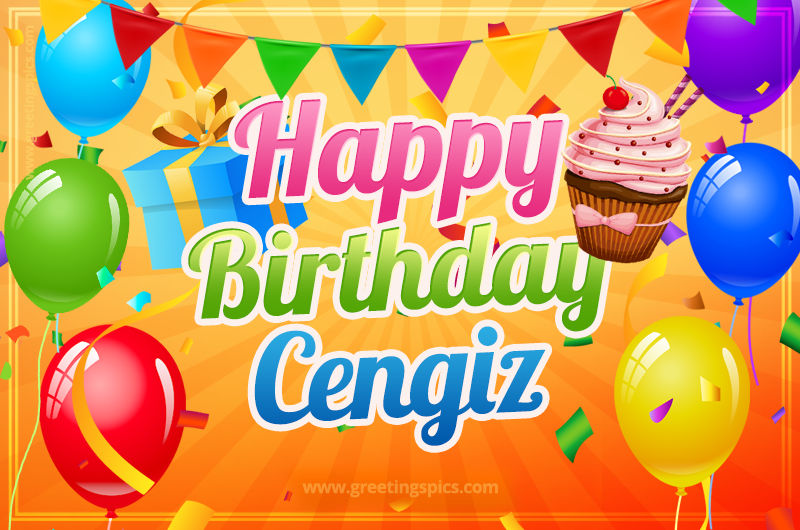 Happy Birthday Cengiz eCard with gift box and cupcake