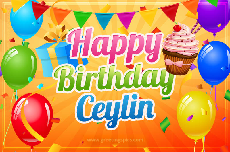 Happy Birthday Ceylin eCard with gift box and cupcake