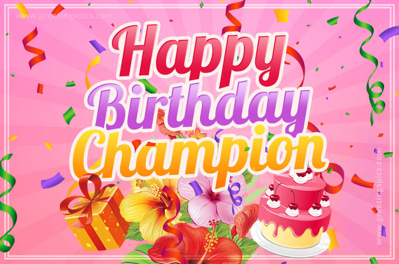 Beautiful Birthday Card for Champion with pink background