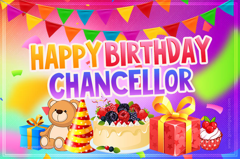 Bright card with Wishes for a Happy Birthday for Chancellor