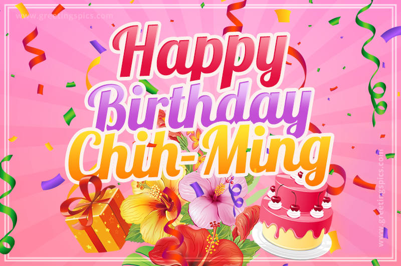 Beautiful Birthday Card for Chih-Ming with pink background