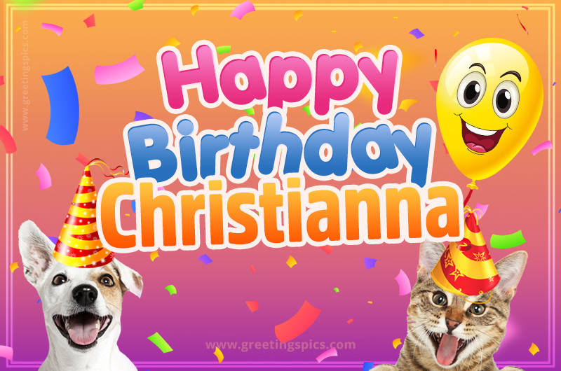 Happy Birthday Christianna Funny Image with cat and dog