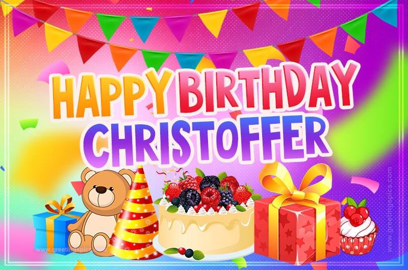 Bright card with Wishes for a Happy Birthday for Christoffer