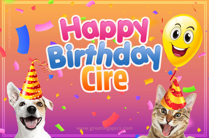 Happy Birthday Cire Funny Image with cat and dog