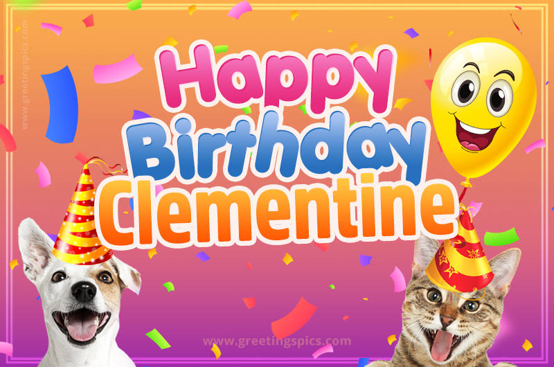 Happy Birthday Clementine Funny Image with cat and dog