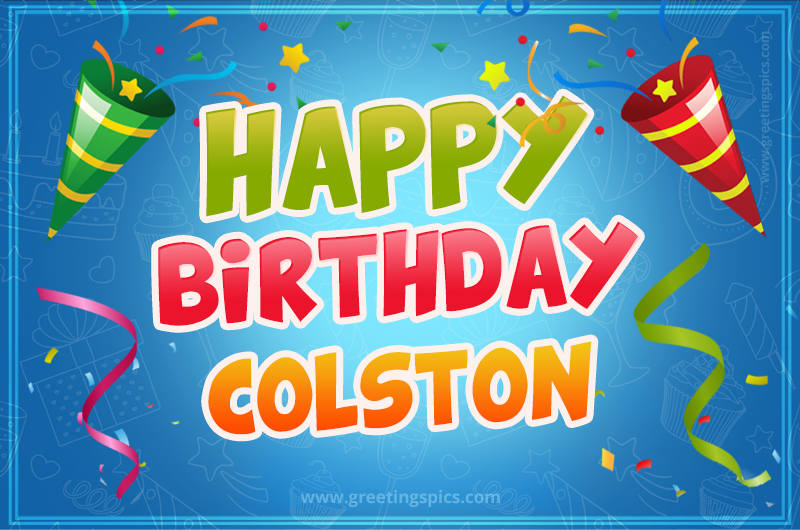 Happy Birthday Colston picture with confetti and party poppers