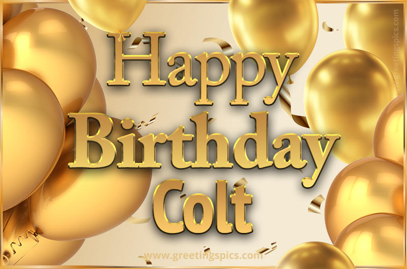 Happy Birthday Colt Card with golden confetti and balloons