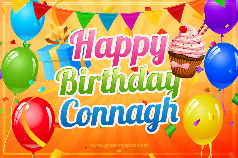 Happy Birthday Connagh eCard with gift box and cupcake