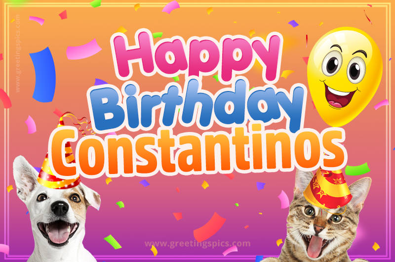 Happy Birthday Constantinos Funny Image with cat and dog