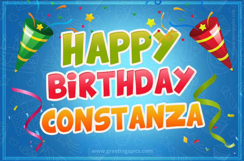 Happy Birthday Constanza picture with confetti and party poppers