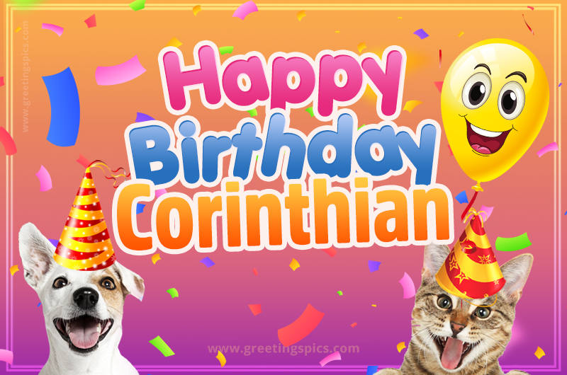 Happy Birthday Corinthian Funny Image with cat and dog