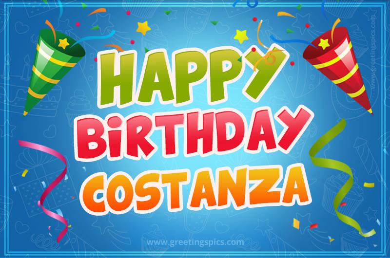 Happy Birthday Costanza picture with confetti and party poppers