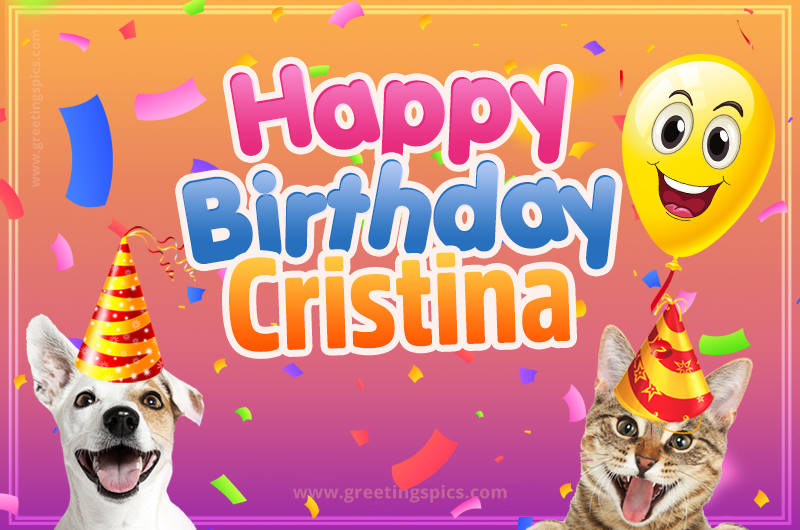 Happy Birthday Cristina Funny Image with cat and dog