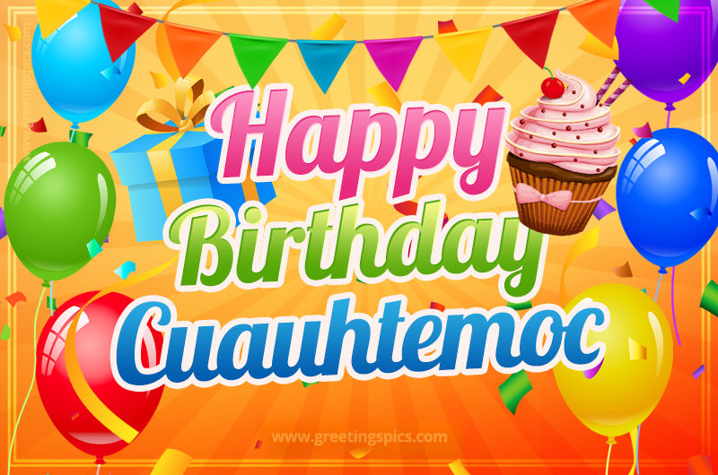 Happy Birthday Cuauhtemoc eCard with gift box and cupcake