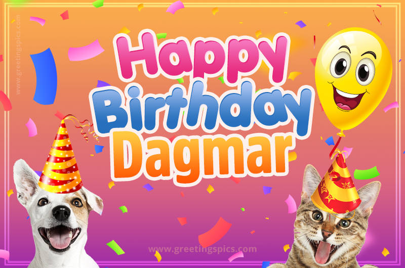 Happy Birthday Dagmar Funny Image with cat and dog