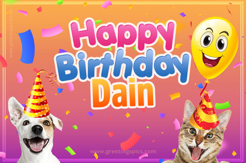 Happy Birthday Dain Funny Image with cat and dog