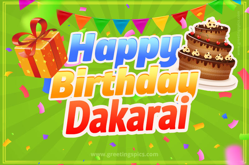 Happy Birthday Dakarai picture with flags, chocolate cake and gift box