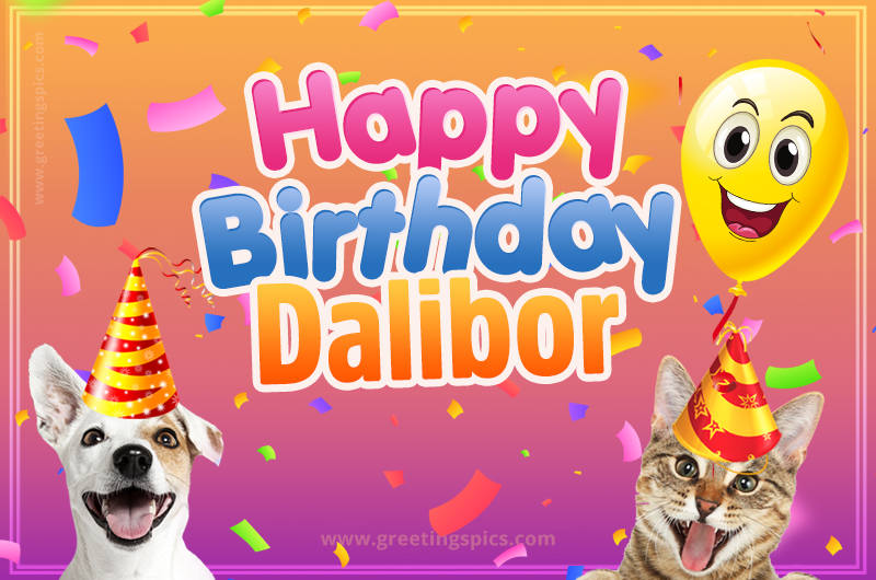 Happy Birthday Dalibor Funny Image with cat and dog