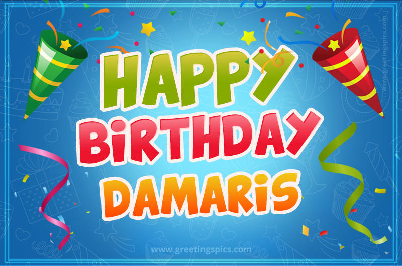 Happy Birthday Damaris picture with confetti and party poppers