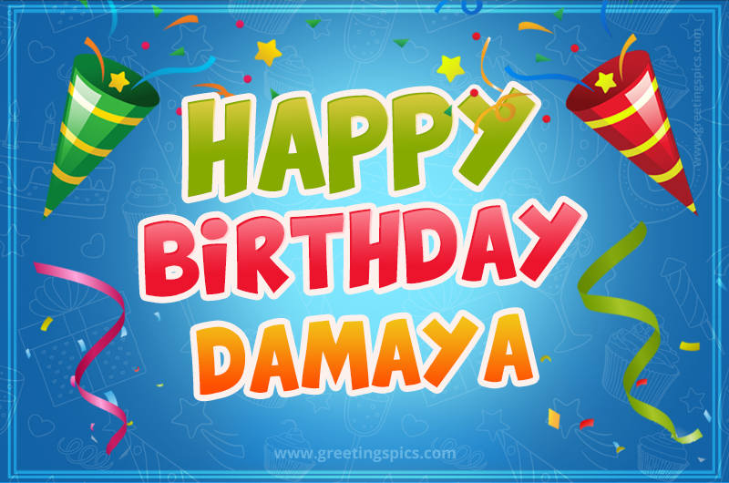 Happy Birthday Damaya picture with confetti and party poppers