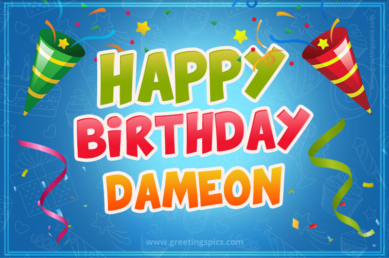 Happy Birthday Dameon picture with confetti and party poppers