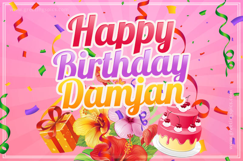 Beautiful Birthday Card for Damjan with pink background