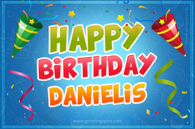 Happy Birthday Danielis picture with confetti and party poppers