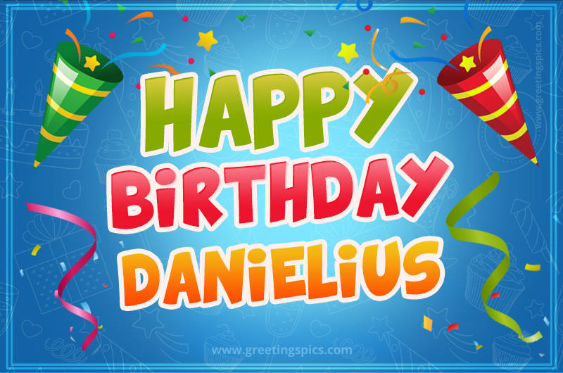 Happy Birthday Danielius picture with confetti and party poppers