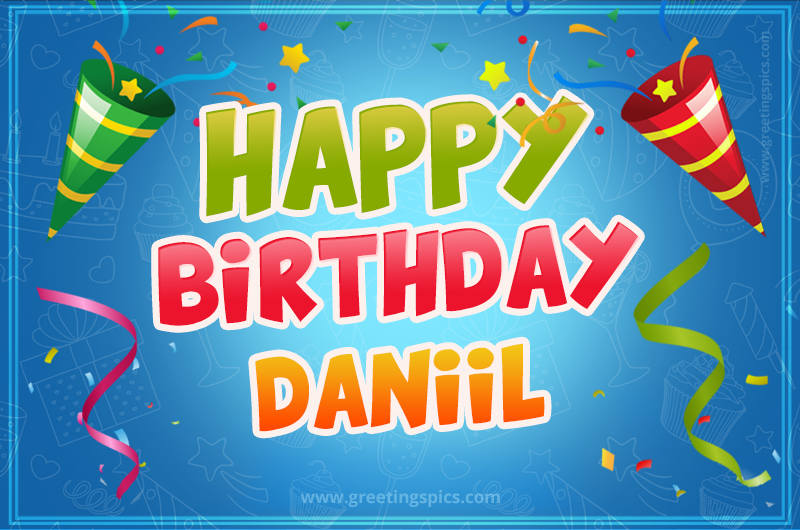 Happy Birthday Daniil picture with confetti and party poppers