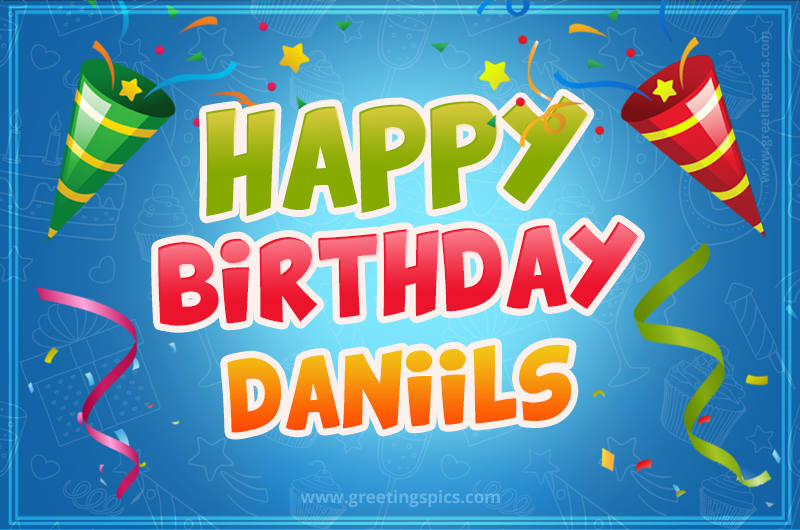 Happy Birthday Daniils picture with confetti and party poppers