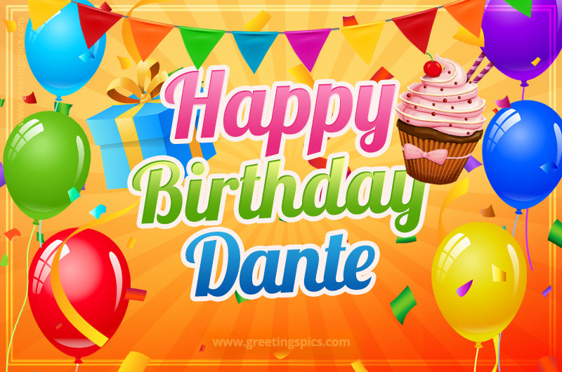 Happy Birthday Dante eCard with gift box and cupcake