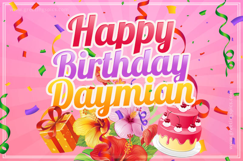 Beautiful Birthday Card for Daymian with pink background