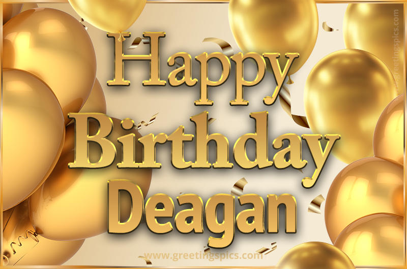 Happy Birthday Deagan Card with golden confetti and balloons