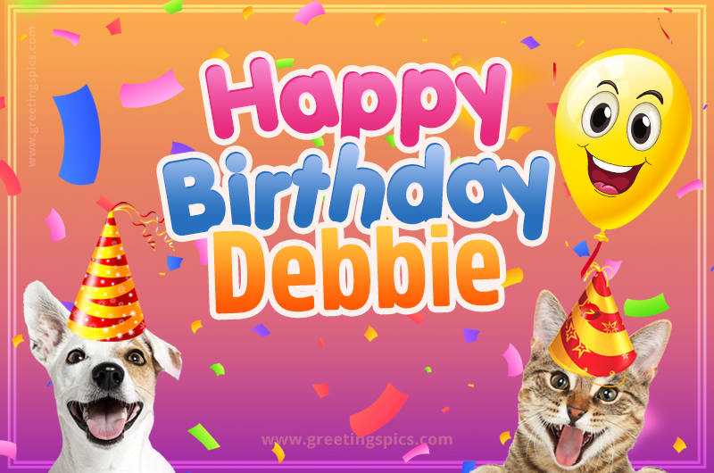 Happy Birthday Debbie Funny Image with cat and dog