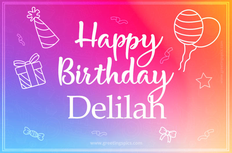 Colorful Happy Birthday Card For Delilah