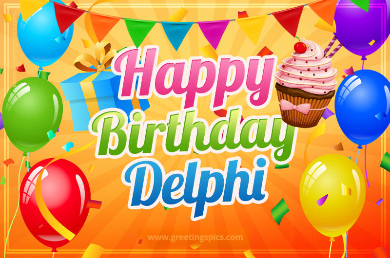 Happy Birthday Delphi eCard with gift box and cupcake