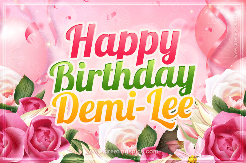 Image with gentle pink background and flowers Happy Birthday Demi-Lee