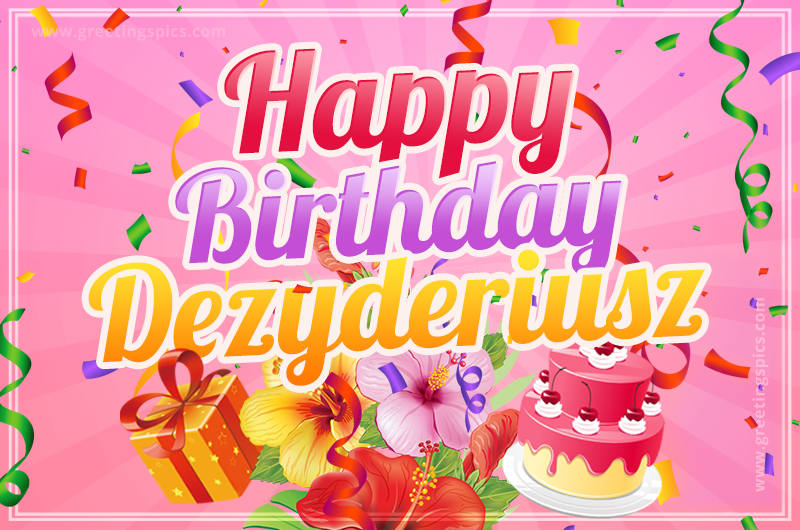 Beautiful Birthday Card for Dezyderiusz with pink background