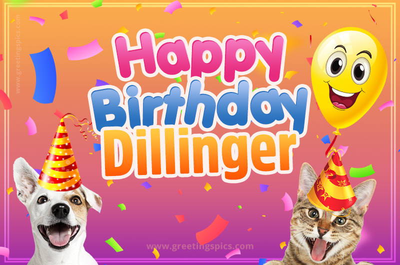 Happy Birthday Dillinger Funny Image with cat and dog